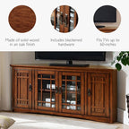 Leick Home 60 in Corner TV Stand, Solid Wood, Adjustable Shelves, Easy Assembly, Mission Style, Blackened Hardware, Medium Oak, 56 in W x 20 in D x 25 in H, 82386