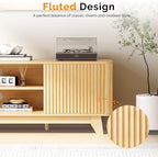 VINGLI 58.6" TV Stand for 70 Inch TV, Mid Century Entertainment Center with Fluted Sliding Doors and Open Storage, Elegant Media Console for Living Room, Oak