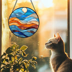 DASTOLL Stained Glass Window Hanging 4 Pcs Set Blue Orange Ocean Beach Theme 6.3" - Suncatcher Door Garden Sun Catcher Decor Birthday Christmas for Mom Woman Nana Men Wife