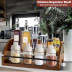 Rustic Wooden Countertop Organizer Brown - Liquor Bottle Display Shelf, Coffee Syrup Rack, Mini bar, Liquor Cabinet, Home Retro Bar Shelf Stand for Liquor Whiskey, Spirits