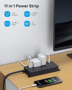 TROND Power Strip Surge Protector, 7 Widely-Spaced Outlets, 2 USB-A & 2 USB-C, ETL Listed, Flat Plug 5ft Extension Cord, Wall Mountable, 1700J, 14AWG Heavy Duty, for Home Office Garage, Black