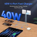 USB C Wall Fast Charger Block, 40W 4-Port Type C Chargers Fast Charging Blocks for Phone 17/16/15/14/13/12 Pro Max, Pad, Galaxy S24/23-2Pack Gradient Blue
