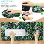LIMKRIAN Floral Mouse Pad Large Desk Mat Set, Green Ergonomic Mouse Pad with Wrist Rest Keyboard Wrist Support XXL Mousepad Cup Coaster Set, Cute Green Office Desk Accessories Decor Supplies