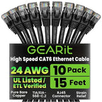 GEARit Cat 6 Ethernet Cable Pack - 10-Pack 15 ft Cat6 Ethernet Patch Cables | RJ45 Network Patch Cable, 10 Gbps Snagless Gold-Plated Connectors - Ethernet Cable Cat 6 for PC, TV, Router - Black