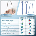 MasterMedi Tongue Scraper for Adults with Multicolor Travel Cases (2 Pack), 100% Stainless Steel, Reduce Bad Breath, Tongue Scrubber, Easy to Use, Tongue Cleaner for Oral Care & Hygiene