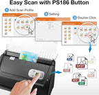 Plustek PS186 Desktop Document Scanner, with 50-Pages Auto Document Feeder (ADF). for Windows 7/8 / 10/11 (Intel/AMD only)