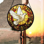 DASTOLL Stained Glass Window Hanging, Flying White Dove Sun Catchers Diamond Glass Panel Hangings Cute Birds Suncatcher Decor for Birthday for Women, Men, Wife, Aunt, and Mom 14.9 in
