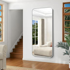 Silver Bathroom Mirror, 72 x 30 Inch Large Rectangle Mirror, Rectangular Vanity Mirror Aluminum Metal Frame, Rounded Corner Wall Mirror for Living Room Bedroom Entryway Horizontal/Vertical