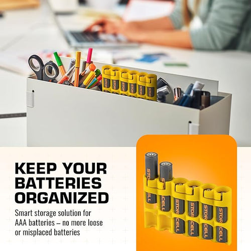 AAA Battery Storage Caddy by Storacell, Yellow, Holds 6 Batteries (Not included)