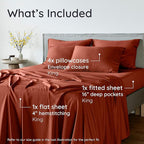 Bambaw 100% Viscose Derived from Bamboo Sheets King Size – 6pcs King Cooling Sheet Set, Luxury Sheets Deep Pocket, Fits Up to 16'' Mattresses, Super Soft Bedding Set (Terracotta)