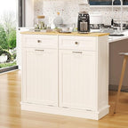 Tilt Out Trash Can Cabinet Dog Proof with Double Wood Hidden Holder, Kitchen Free Standing Recycling Cabinet（White）