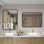28x36 Black Bathroom Mirror for Wall, Matte Black Metal Framed Bathroom Vanity Mirror, Rounded Corner Mirror for Farmhouse, Anti-Rust, Shatterproof (Horizontal/Vertical)