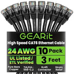 GEARit Cat 6 Ethernet Cable Pack - 10-Pack 3 ft Cat6 Ethernet Patch Cables | RJ45 Network Patch Cable, 10 Gbps Snagless Gold-Plated Connectors - Ethernet Cable Cat 6 for PC, TV, Router - Black