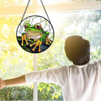 DASTOLL Stained Glass Window Hanging, Green Frog White Petals Sun Catchers Colorful Glass Panel Cute Suncatcher Decor for Birthday for Women, Men, Wife, Aunt, and Mom 7.8 in