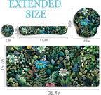 LIMKRIAN Floral Mouse Pad Large Desk Mat Set, Green Ergonomic Mouse Pad with Wrist Rest Keyboard Wrist Support XXL Mousepad Cup Coaster Set, Cute Green Office Desk Accessories Decor Supplies
