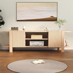 ZOSQUARE 65 Inch TV Stand for Up to 75 inch TVs, Fluted Entertainment Center with Adjustable Shelve, Curved Round Corner TV Console Table with Storage Cabinet for Living Room, Bed Room (Natrual Wood)
