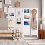 Wnutrees 4 Panel Pegboard Display, 5 Ft Wood Folding Privacy Screens Room Divider, Portable Freestanding Display Board for Craft/Art Shows, Retail, Events, Wall Organizer, Rustic Barnwood, White