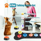 Dog Buttons for Communication Starter Pack 8 Dog Talking Button Set, 30s Voice Recording Speaking Button Pet Speech Training Buzzers with 30 Scene Stickers and Dog Button Mat for Animal Training