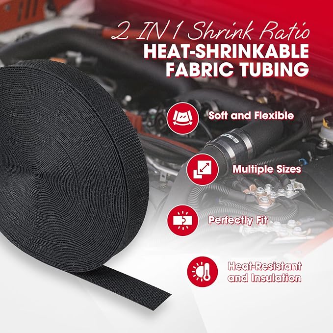 Sonoreboom 2 in 1 Heat Shrink Braided Sleeving Fabric Tubing-Ideal fit Irregular Shape Hose/Cable/Wire (1-1/8"(29mm), 32FT)
