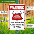 Warning 24 HR. Monitored Alarm Connected To Police Sign, 12x18 Inches, Rust Free .063 Aluminum, Fade Resistant, Made in USA by My Sign Center