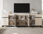 WAMPAT Modern TV Stand for TVs Up to 110 Inch, 3 in 1 Wood Entertainment Center Console Table With Adjustable Shelves and Metal Base for Living Room, Bedroom, Light Oak