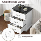 Nightstand with 3 Large Drawers,24" Wide End Table with Metal Handles,Rustic Farmhouse Wood Small Dresser,Bedside Table,Modern Chest of Drawers for Bedroom,Living Room,White