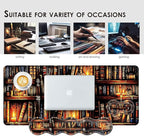 BFUKVOU Large Keyboard Mouse Pad Set, Extended Mouse Pad+Keyboard Wrist Rest Support, Memory Foam Ergonomic Easy Typing, 4Pcs (31.5×11.8 in) Desk Pad Set for Office Home,Vintage Bookshelf