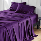 Bedsure California King Sheet Sets, Cooling Sheets for Hot Sleepers, Rayon Derived from Bamboo, Breathable & Soft, Deep Pocket Up to 16 Inches, Hotel Luxury Silky Bedding, Plum