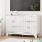 Xixini Fluted Dresser for Bedroom with 7 Drawers, 48" Wide Modern Chest of Drawers with Metal Handle, Wooden Dresser TV Stand, Wood Closet Clothes Storage Organizer for Living Room, Hallway, White