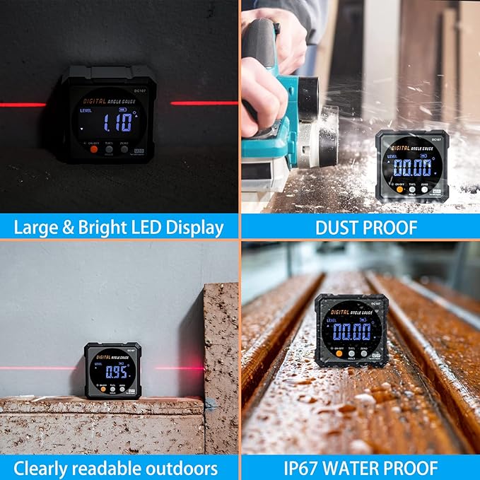 Digital Angle Finder with Electronic Laser - 4-side Strong Magnetic Angle Gauge, Cube Inclinometer with Backlight, Table Saw Miter Protractor, Woodworking Measuring Tool, Level Box for Hanging