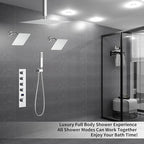 KATAIS Polished Chrome Shower System with 12 inch Ceiling Mounted Shower Head and Dual 8 inch Wall Mounted Shower Head, Digital Display Shower Faucet Set with Handheld Spray