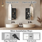 16x 32 inch Bathroom Cabinet with Mirror,Black Arched Medicine Cabinet with Outlets,Vanity Mirror with Storage,Metal Framed Wall Mounted Medicine Cabinet with Adjustable Shelf