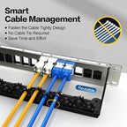 PBAEGAV 16 Port Patch Panel Blank UTP/STP 1U 19" Keystone Patch Panel with Cable Management and Support Bar Compatible with LC/SC/ST/FC/USB/HDMI Keystone Jack(16 Port)