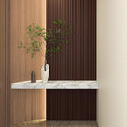 Art3d Slat Wood Wall Paneling for Interior and Ceiling Decoration - Pack of 4pcs + 1pc End-Trim, Size 108 x 5.7in.- Smoked Oak