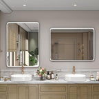30x36 Inch Silver Bathroom Mirror, Brushed Silver Metal Frame Mirror, Rounded Rectangle Bathroom Vanity Mirror, Shatterproof, Anti-Rust (Horizontal/Vertical)