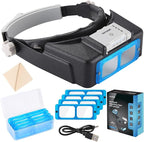 YOCTOSUN Magnifying Glasses with Light for Close Work, Rechargeable Headband Magnifier with 4 Lenses 1.5X-3.5X, Hands Free Magnifying Glass Visor for Jewelers, Crafts, Hobby
