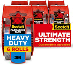 Scotch Heavy Duty Shipping Packing Tape, Clear, Packing Tape for Moving Boxes and Packaging Supplies, 1.88 in. x 22.2 yd., 6 Roll Dispensers, Moving Supplies