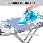 Extra Thick Ironing Board Cover and Pad, Coral Starfish Coastal 15x54 Ironing Board Cover, Resist Scorching and Staining,Elastic Edges,Nautical Blue Conch Ocean Theme