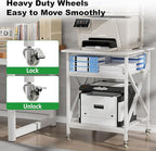 Ollieroo 3 Tier Printer Stand, Large Table with Wheels, Rolling Cart with Height Adjustable Middle Storage Shelf, 23.6 x 23.6 x 30.3 Inches Shelf for Home Office, White