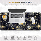 Gaming Mouse Pad, Large Desk Mat, Cute Desk Pad Protector, 4in1 XXL Mousepad + Keyboard Wrist Rest+Mouse Wrist Rest+Coaster Set with Ergonomic Desk Pad for Home Office PC Computer, Stars and Moon
