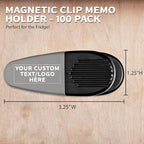 100 Magnetic Memo Holders Set - Customizable Text, Logo - Large Clip, Plastic - Silver Black