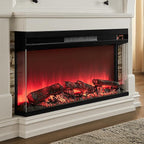 OKD 52 Inch Electric Fireplace with Mantel, Fireplace TV Stand with 36" 3-Sided Glass Electric Fireplace Heater for Living Room (Antique White)