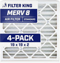 Filter King 19x19x2 Air Filter | 4-PACK | MERV 8 HVAC Pleated A/C Furnace Filters | MADE IN USA | Actual Size: 19 x 19 x 1.75"