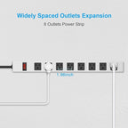 JUNNUJ Metal 8 Outlet Power Strip, Mountable Heavy Duty Power Strip, 1200J Surge Protector Wall Mount Screws Outlet with Switch, Gaming Desk Strips Wide Spaced 15A 125V 1875W, 3 FT 14AWG Power Cord
