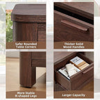 Joaxswe Farmhouse Nightstand Set of 2 with Charging Station, End Tables Bedroom with 2 Large Drawers & 4 Thickened Table Legs, Walnut