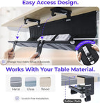 Ascrono Original No Drill Under Desk Cable Management Tray 14.1" - Premium Black Fabric Cable Management Under Desk - Clamp/Screw Mount Cord Organizer - Supports Upto 66lbs