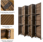 Partition Room Dividers, Folding Wood Privacy Screen with Three Display Shelves Suitable for Home Office, Study, Art Display - 6 Panel, 67 * 77inch (Brown)