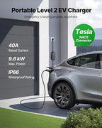 VEVOR Level 2 Tesla Charger, 40 Amp Adjustable Current, 240V Portable Home Electric Car EV Charger with 25 ft Charging Cable, NEMA 14-50P Plug, LCD Display, NACS Connector, for Tesla Model Y/X/3/S