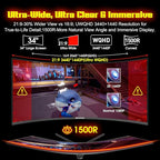 SANSUI 34 Inch 240Hz Ultrawide Curved Gaming Monitor UWQHD 3440×1440, 21:9 2K Curved Monitor 1500R,HDR400,Fast VA, PIP/PBP,AI Crosshair,AIPQ(Visual Enhance),MPRT 1ms,HDMI2.1*2,DP1.4*2(DP Cable Incl.)
