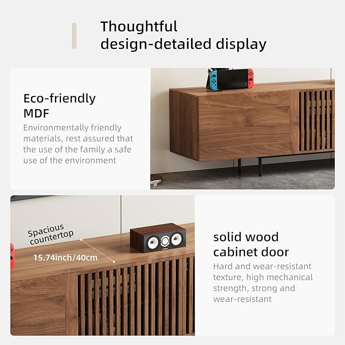 gaoyangjiaju Modern Walnut TV Console for 70 Inch Screen – Long 70.87” Media Unit with Grille Doors and Drawers, Great for Living Rooms & Bedrooms